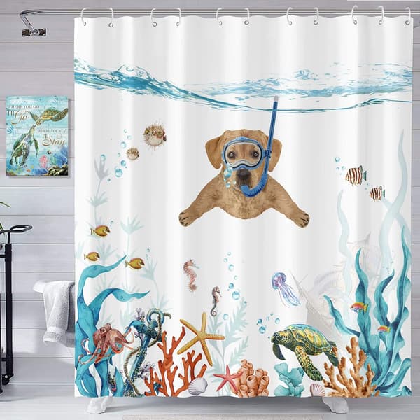 Rolig Hund Duschdraperi Set Orange, 72''×72'' Teal Blå Hav Oce