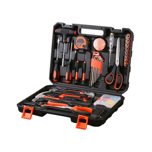 Set 72 delar Universal hushållsverktygssats med verktygslåda i plast Elektrikerverktygsförvaring Orange