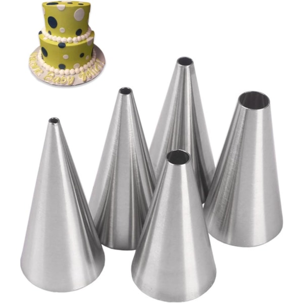 5pcs Round Hole Russian Piping Nozzles Set,Professional Stainless Steel Nozzles Tips Piping Set (Silver）