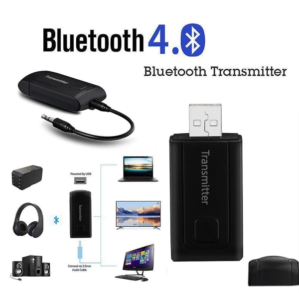 Trådløs Bluetooth-sender Stereo Audio Musikadapter Til Tv Telefon Pc Y1x2Sort Black