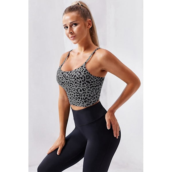 Leopard Gym Fitness Rintaliivit Crop Topit Naiset Jooga Urheiluliivit S Harmaa