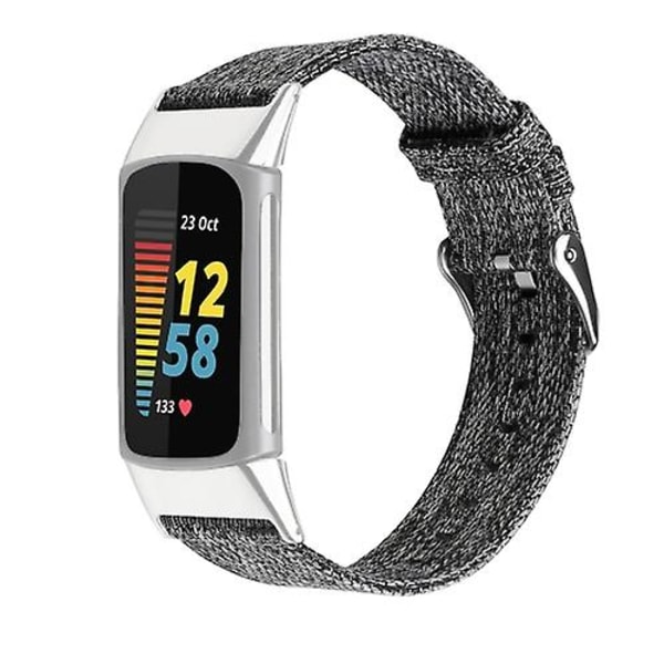 Til Fitbit Charge 5 Nylon Canvas Urrem JRT Black Grey