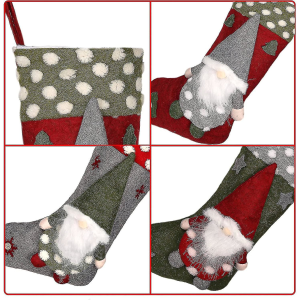 Julestrømpe sokker gavepose (47 * 26 cm), 3 stk Store sokker gavepose julepynt, hengende strømper til peis, juletre, sesong