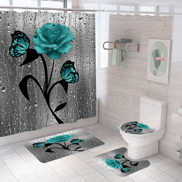 Grønn blomstret polyester dusjforheng - 180*200CM