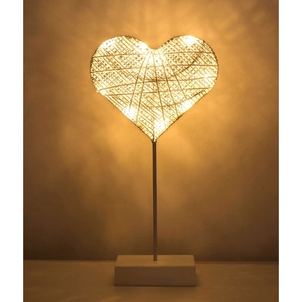 Dekorativ Bordlampe Hjerte LED Lys Bomulstov Bedside Lampe Hvid