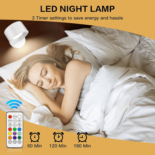 2-pack LED Wall Lamp with Different Light Colors and Remote Control White
