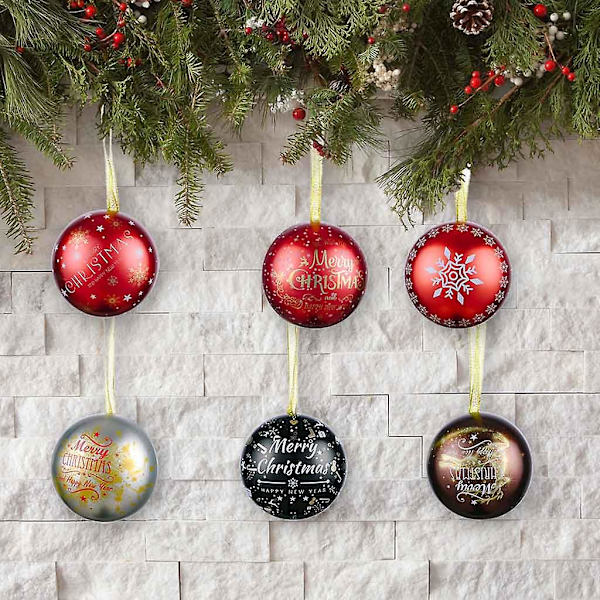 Julgodisburk i plåt, rund, hängande, metallkula, prydnad