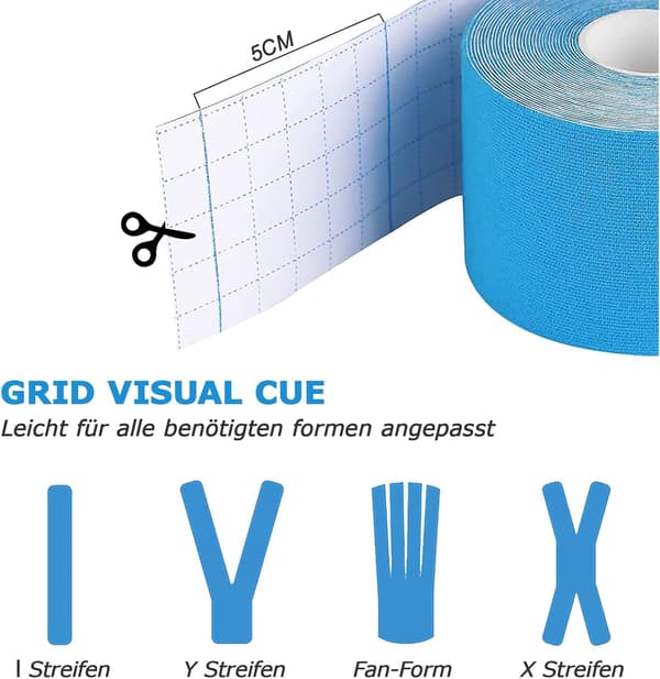 Urheiluteippi lihaksille, 5 m x 5 cm, 3 rullaa (1 x sininen,