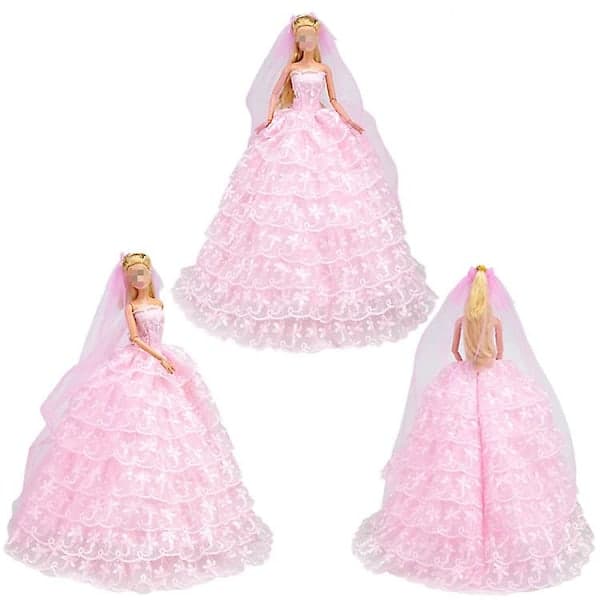 2 st 30 cm Barbie Kläder Dockor Lyx Mode Nio Lager Bröllopsklänning (Vit+Rosa)