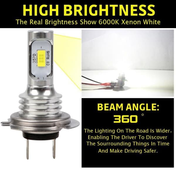 2 pcs LED Headlight Bulbs, H7-6000K White 10000LM - Headlight Conversion Kit