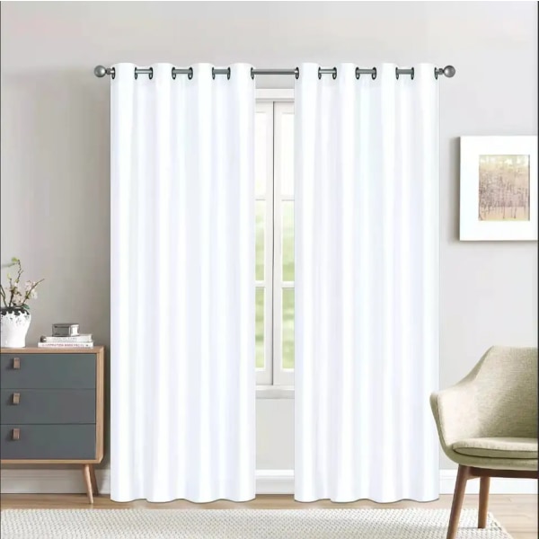 Mörkläggningsgardiner för fönster, 52 x 84 tum, Vit - Set om 2, Gardiner med öljetter för vardagsrum