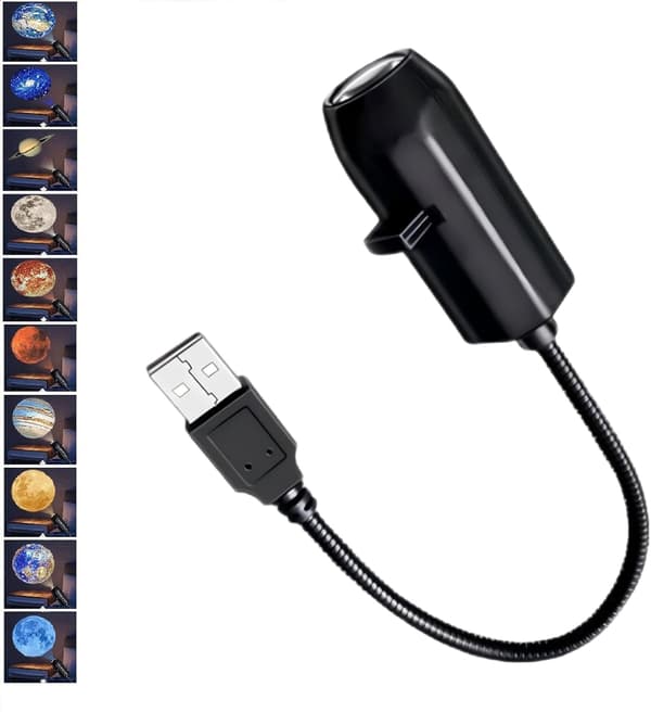 Projector - Planet Projector Starry Night Light - Galaxy Projector for Bedroom and Kids' Room - Space Lamp with Planets - USB Powered - 10 Patterns - 1 Piece