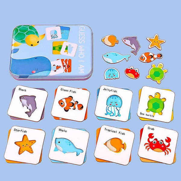 Barn lärande pusselkort Djur/Transport/frukt Matchande pussel Trä pedagogiska leksaker för barn Förskoleleksaker för barn Havsdjur