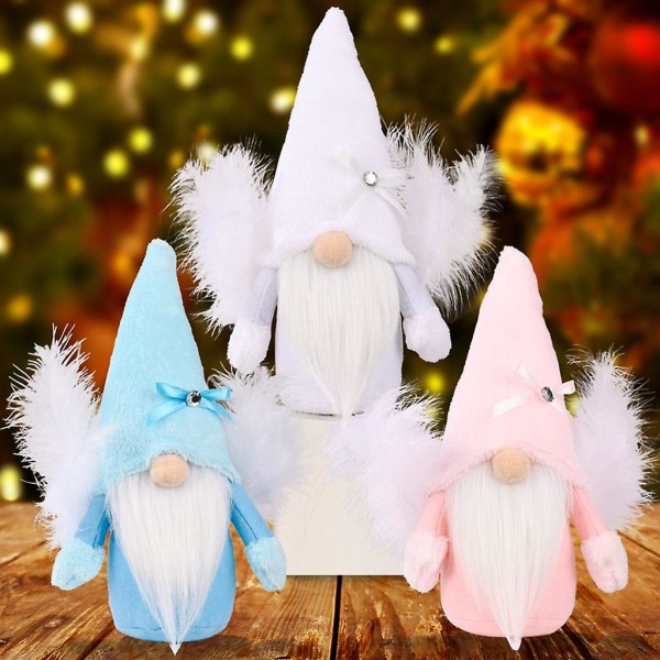 Julengel Gnome Winged Gnome Tomte Santa Statue Plysj Alve Toy Supply Blue
