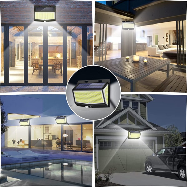 Solcellelys Utendørs, 2-pakning 288 LED Solcellelys, 3 Moduser Utendørs Solcellelampe IP65 Vanntett Solcelle-LED-lys Utendørs Lys