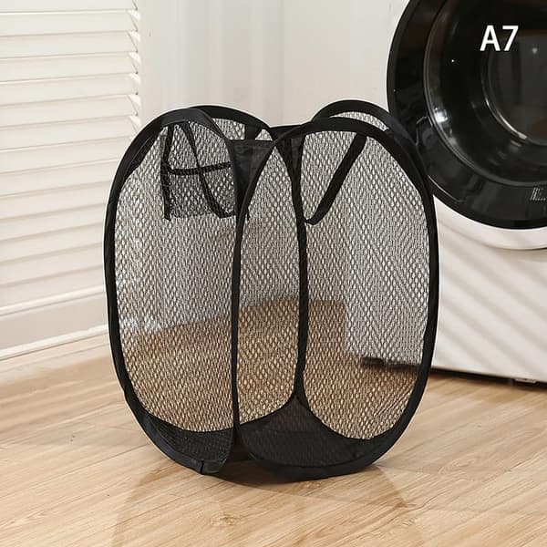 Foldable Laundry Basket Dirty Clothes Organizer Bathroom Mesh Storage Bag Frame Bucket Laundry Organizers Storage Bag (Black)