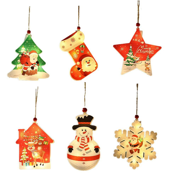 6 Pack juletræsdekorationer Led-lys Lysende vedhæng Ornamenter juledekorationsgaver