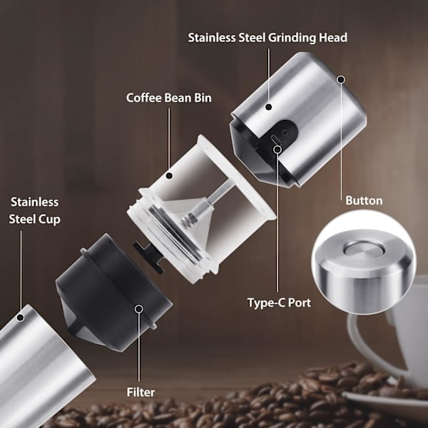 Elektrisk Kværn Kaffe Grinder, Bærbar Enkelt-Server Kaffe Maskine med Isoleret Rejsekop, Lille Kaffe Bønne Grinder med