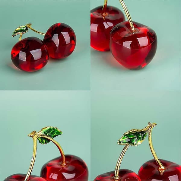 {hw} Crystal Cherry Statue Glass Fruit Office Supplies Home Decor Desk Decorations A A