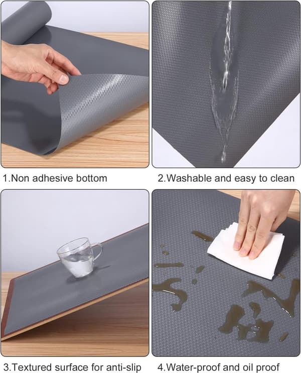 Kitchen Drawer Mat, EVA Non-Slip Waterproof Oil-Resistant Mat, Cuttable, For Cabinets And Refrigerators, Grey, 30 X 500 Cm