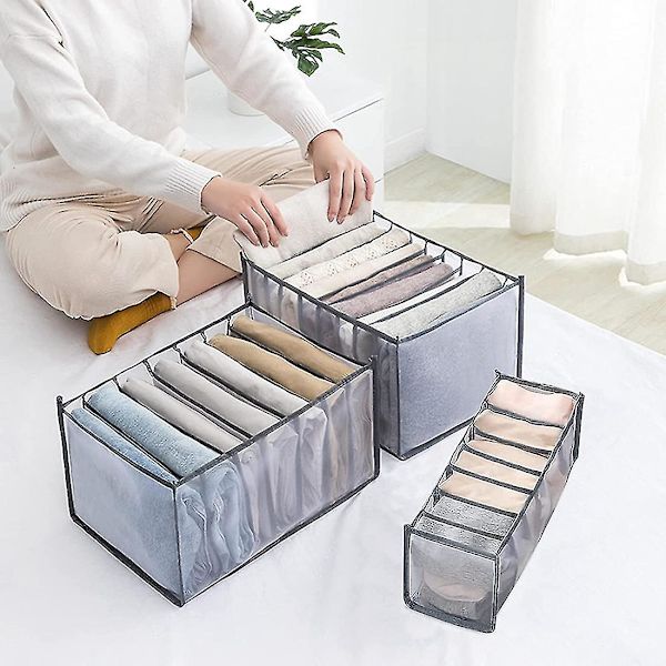 1 sæt Garderobe Tøj Organizer, 2 stk Store Mesh Tøj Opbevaringsbeholdere, 2 stk Foldbar Skab