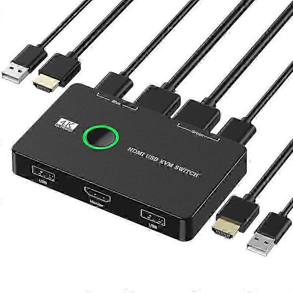 KVM-switch 2-portars box USB och HDMI-kompatibel switch för 2 datorer