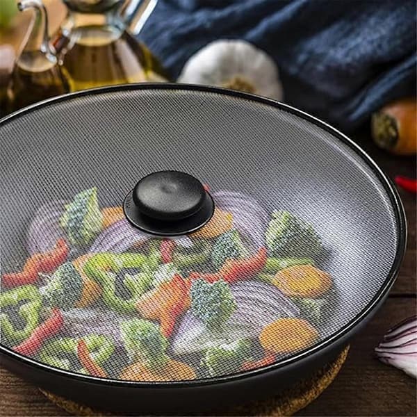 3 Pcs Kitchen Splatter Screen, Frying Pan Splatter Guard, Grease Splatter Protector, Mesh Oil Proof Pot Lid Black