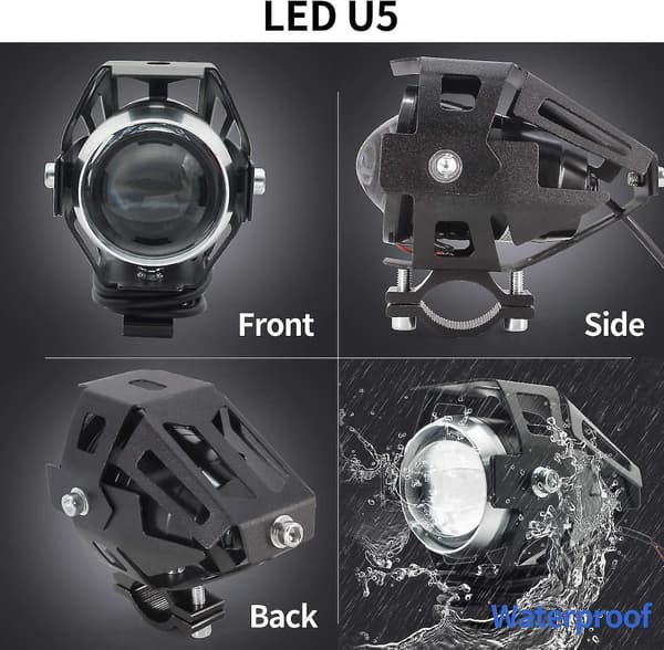 Motorsykkel frontlys Ekstra frontlys - U5 LED-frontlys for motorsykkel, firehjuling, scooter (125w, 3000lm)