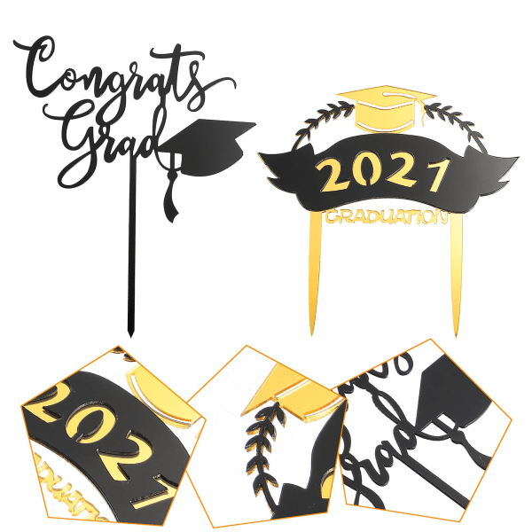 10 stk. 2021 Graduation Kageindsatser Toppers Fest Akryl Kage Dekorative Toppers Sort 14X12CM