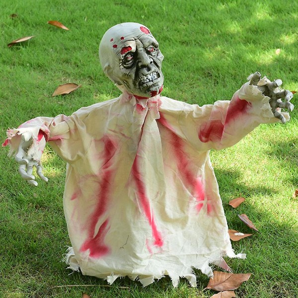 Elektronisk Jordingsplugg Lyd Stemmekontroll Svingende Kropp Spøkelses Horror Rekvisitter Halloween Utendørs Hage Spøkelseshus Dekorasjon Hvit