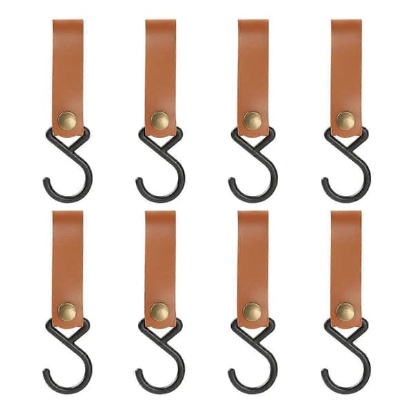 8 Pcs Leather S-Hooks Leather Hook, S-Hooks S-Shaped Hooks Coat Hook for Hanging, Camping Hook Hanging -FM- Brown Brown