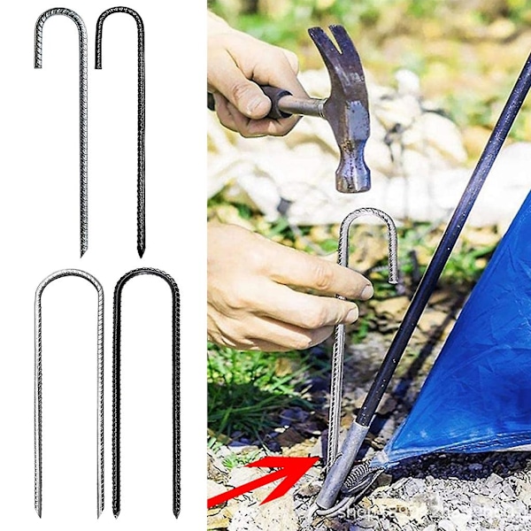 3 stk. L/U-formede jordankere, teltplugger for camping, jordspyd for landskapshage