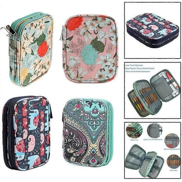 Crochet Bag and Knitting Accessories Organizer, Compact Travel Case with Secure Holder