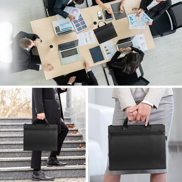 A4 Document Bag with Handle, Briefcase Pouch Zipper Bag with 2 Pockets Waterproof Oxford Document Storage Bag File Organizer