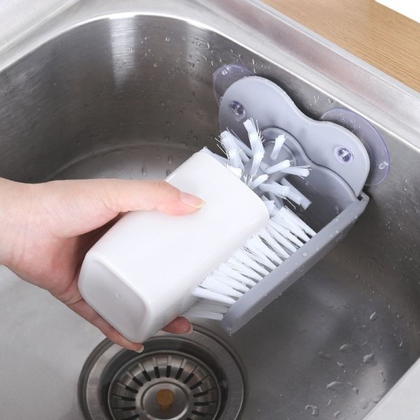 Flaskevasker med dobbeltsidet børstebørste og sugebase, koprenser vasktilbehør, køkkenvask vask rengøringsværktøj