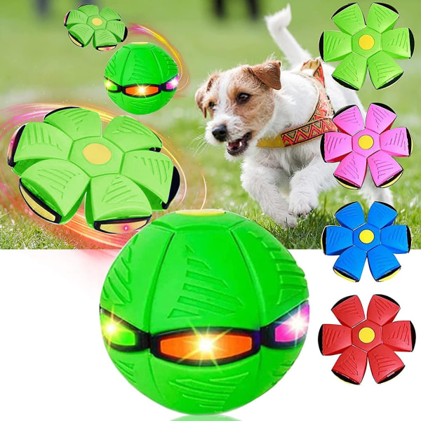 Grønn 2023 ny kjæledyrleketøy, flyvende tallerkenball, flygende tallerkenball, hundeleke, flyvende tallerken for kjæledyr, med 6 LED-lys