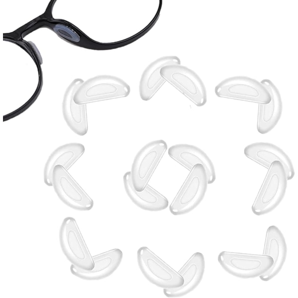 Självhäftande näskuddar för glasögon, 10 par halkfria silikonglasögonnäskuddar, självhäftande näskuddar för glasögon L