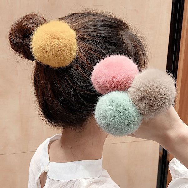 4 st Hårsnoddar Fluffiga Elastiska Hårsnoddar Håraccessoarer för Flickor Rosa Boll Hårsnoddar för Flickor Småbarn Fläta, 4