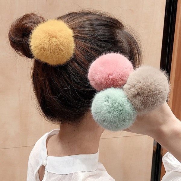 4 stk Hårbånd Fluffy Elastisk hårbånd Hårtilbehør for jenter Rosa ball hårbånd for jenter Småbarn Pigtail, 4
