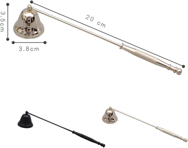 Antikk svart lyseslukker i rustfritt stål med 20 cm langt håndtak for aromaterapi, lys, telys for å slukke lys (gull)