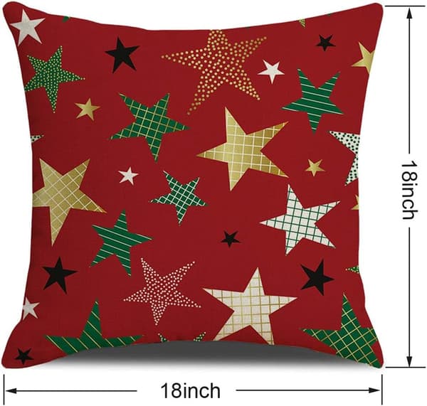 Julkuddeöverdrag, 4-pack Bomullslinne Röd Dekorativ Jul, Kuddfodral Kudde för Soffa Vardagsrum Säng Soffa