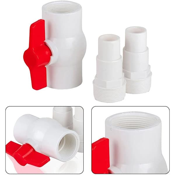 AR512 On/Off ventiladapter til 38 mm og 32 mm slangdiameter, kugleventil med T-håndtag, adapter til afspærring af poolvand