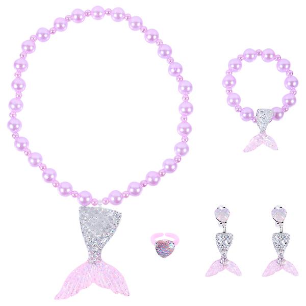1 Set Baby Mermaid Design Pärlsmycken Chic Armband Halsband Ring Örhängen SetRosa22x1x1cm Pink 22x1x1cm