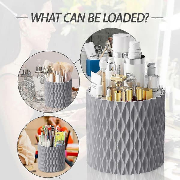 Makeup Brush Holder Storage Box, 360 Rotating Multifunctional Pen Holder, Storage Box, Can Store Lipstick, Comb, Beauty Tools (Grey)