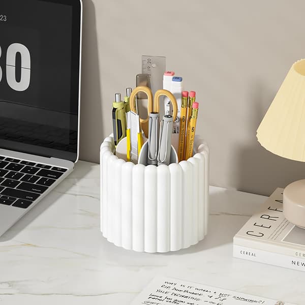 Anyoifax 360° Rotating Makeup Brush Holder - 7-Compartment Detachable Organizer for Vanity & Desk, White Cosmetic Storage Tower