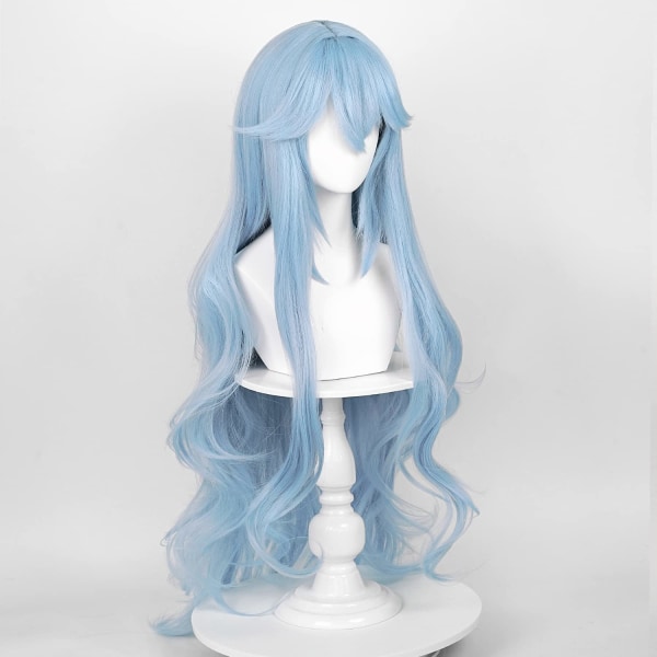 Isblå peruk för kostym Cosplay peruk + hårnål Anime långa kvinnor lockigt fluffigt Halloween hår peruk + cap