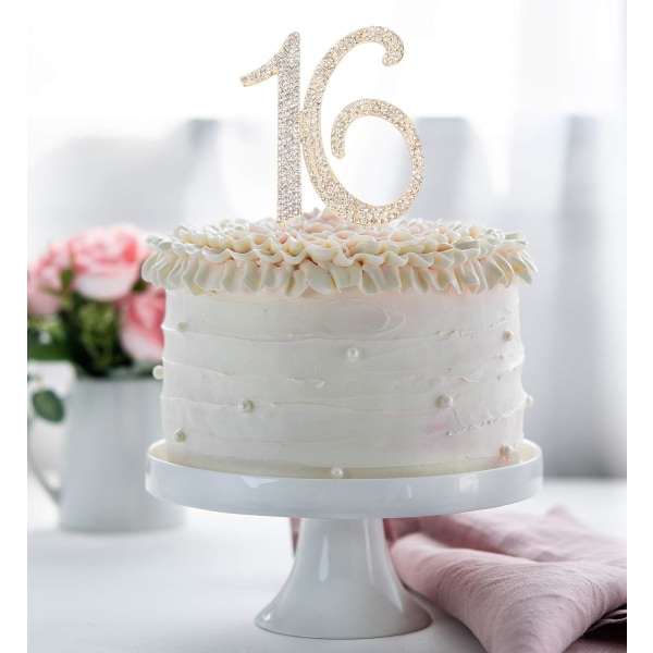 16 Kakkukoristeet 16-vuotiaalle syntymäpäivälle tai 16-vuotis hääpäivälle kultalasi tekojalokivijuhlakoristeet (kulta)