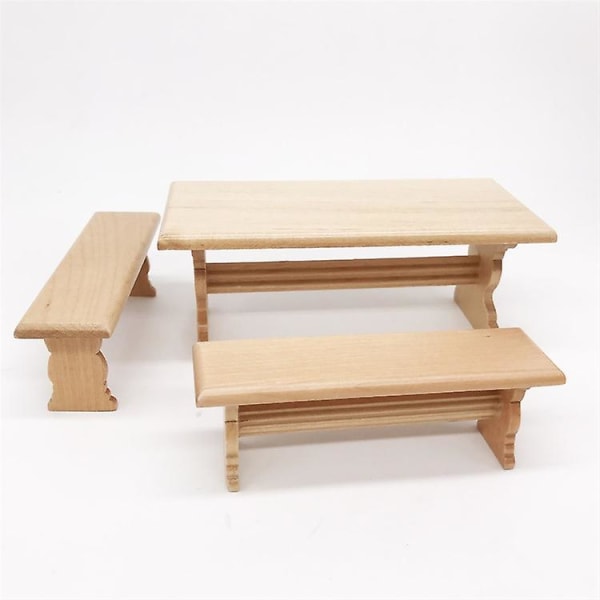 1 set dockhusmöbler i trä Mini dockhusmöbler bordsbänkmodeller15,3X7X6CM 15.3X7X6CM