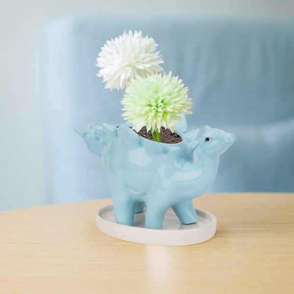 Dinosaur Blomsterpot Keramik, Sukkulenter Potter Kaktus Beholder Plante, Sukkulenter Blomsterpot Mini Plante Potter Sød Til Kunst Vase Have Scr...blå