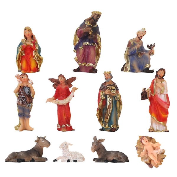 11 Pieces Nativity Scene Statue Set Christmas Crib Baby Jesus Holy Family Religious Figure Manger Church Resin Statue